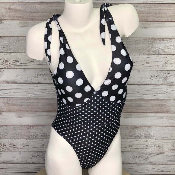 Malibu Black & White Polka Dot One Piece Swimsuit - Picture 4 of 5